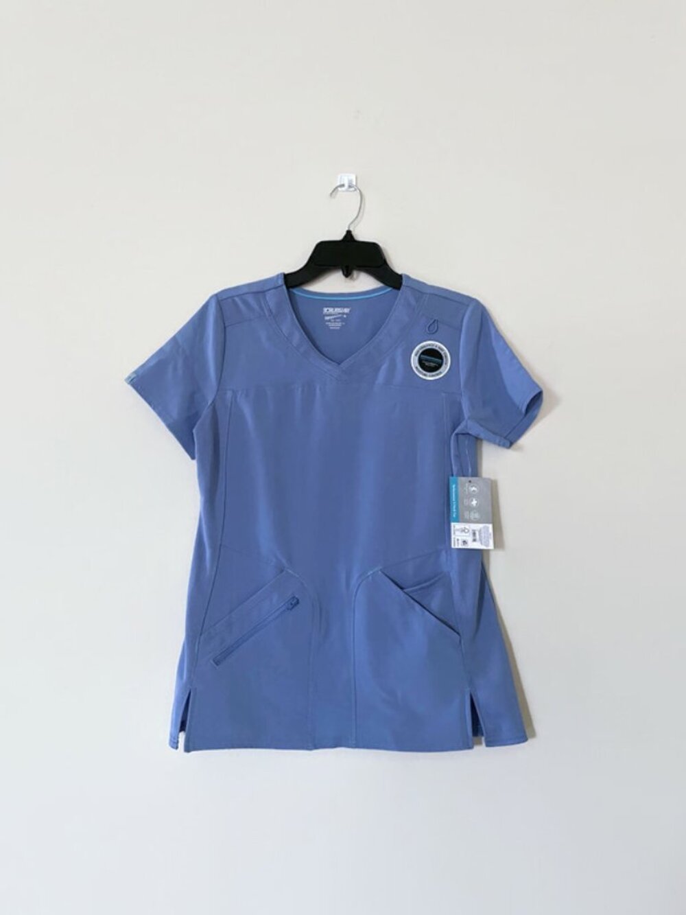 Scrubstar. V neck scrub top with zippered pocket